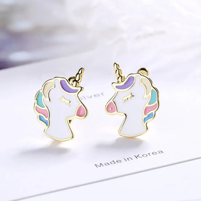 Clou d’oreille en forme de licorne pour fille