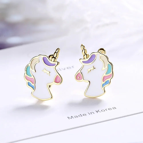 Clou d’oreille en forme de licorne pour fille