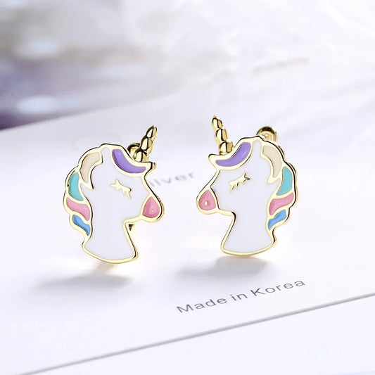 Clou d’oreille en forme de licorne pour fille
