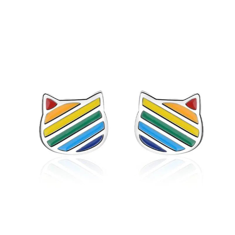 Boucles d’oreilles en forme de chat arc en ciel pour fillette