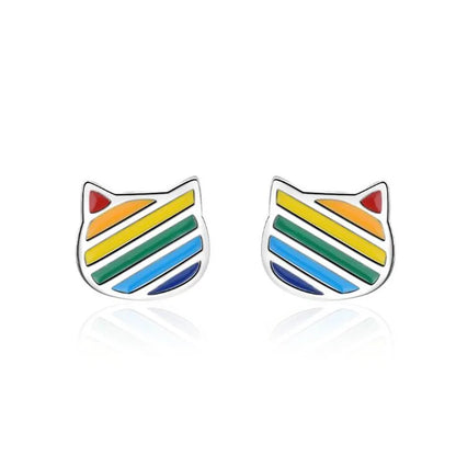 Boucles d’oreilles en forme de chat arc en ciel pour fillette