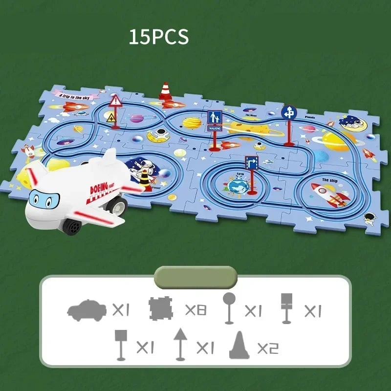 Tapis de jeu en puzzle avec circuit de course à thème pour enfant