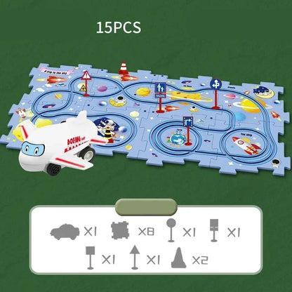 Tapis de jeu en puzzle avec circuit de course à thème pour enfant