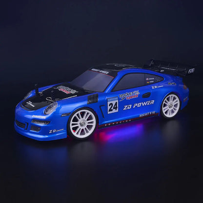 Voiture télécommandée Porsche bleu à haute vitesse