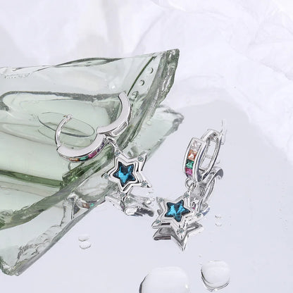 Boucle d’oreilles à motif étoile bleu cristal et strass
