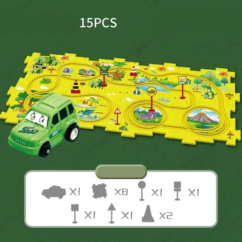 Tapis de jeu en puzzle avec circuit de course à thème pour enfant