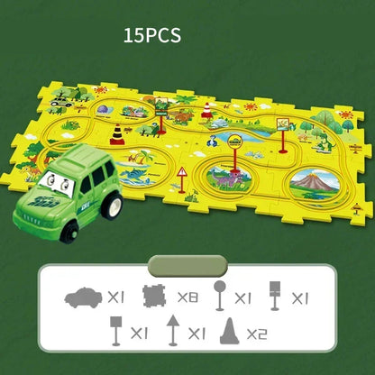 Tapis de jeu en puzzle avec circuit de course à thème pour enfant