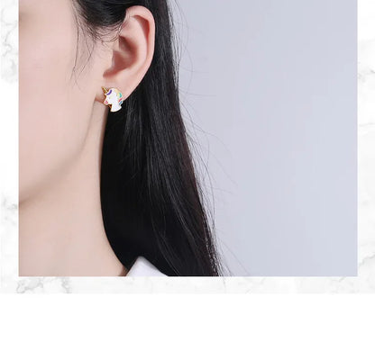 Clou d’oreille en forme de licorne pour fille