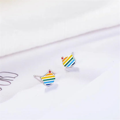 Boucles d’oreilles en forme de chat arc en ciel pour fillette