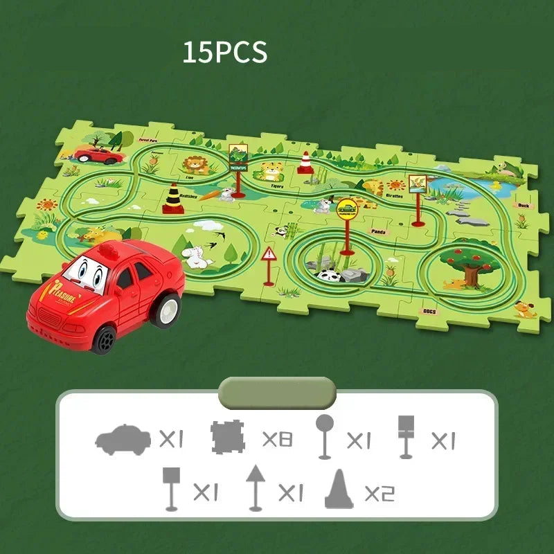 Tapis de jeu en puzzle avec circuit de course à thème pour enfant