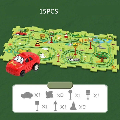 Tapis de jeu en puzzle avec circuit de course à thème pour enfant