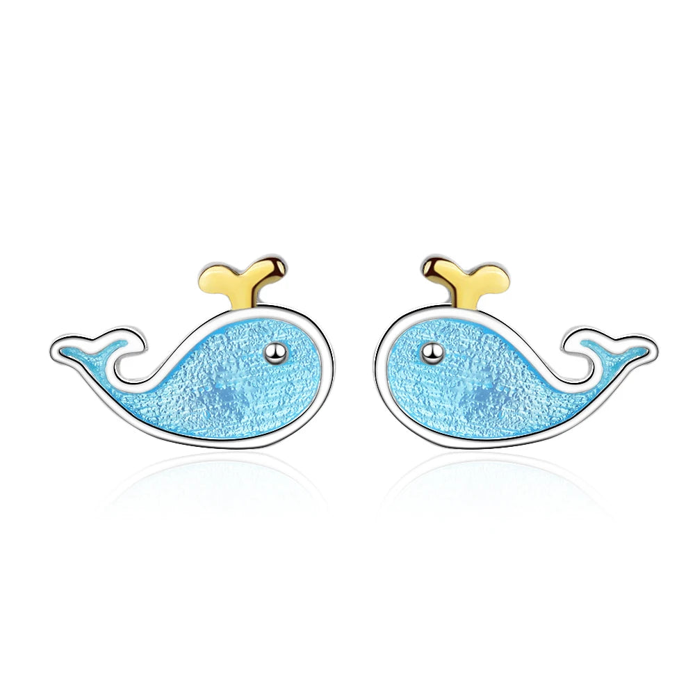 Clou d’oreille en forme de baleine bleu pour fille