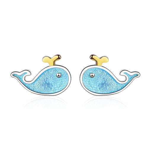 Clou d’oreille en forme de baleine bleu pour fille