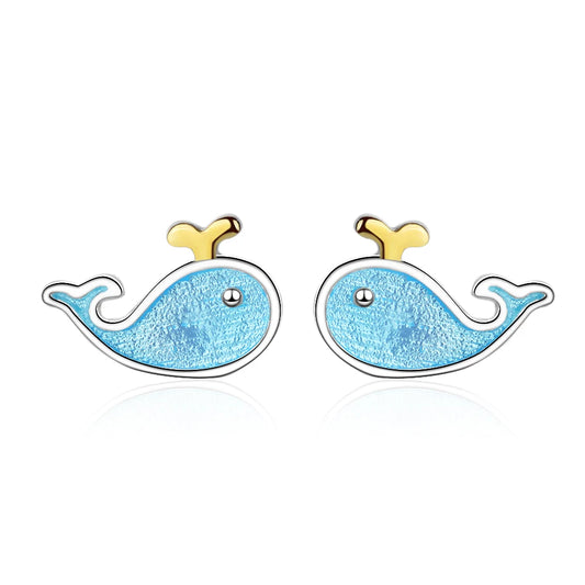 Clou d’oreille en forme de baleine bleu pour fille