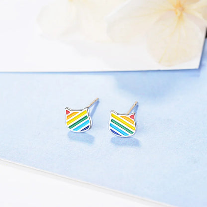 Boucles d’oreilles en forme de chat arc en ciel pour fillette
