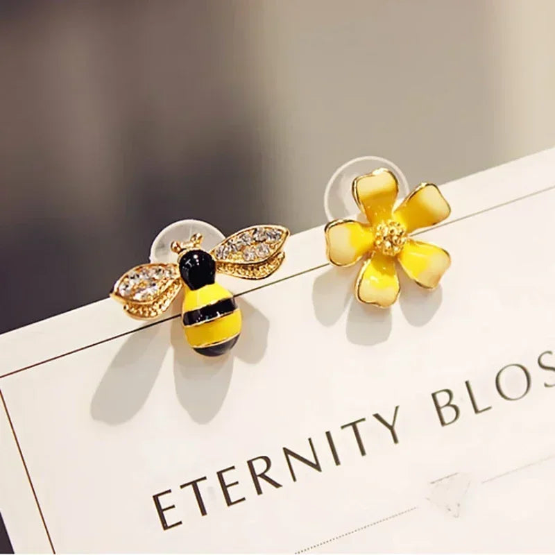 Boucles d’oreilles en forme d’abeille et fleur pour fille