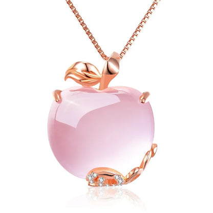 Collier ras du cou forme pomme en quartz rose