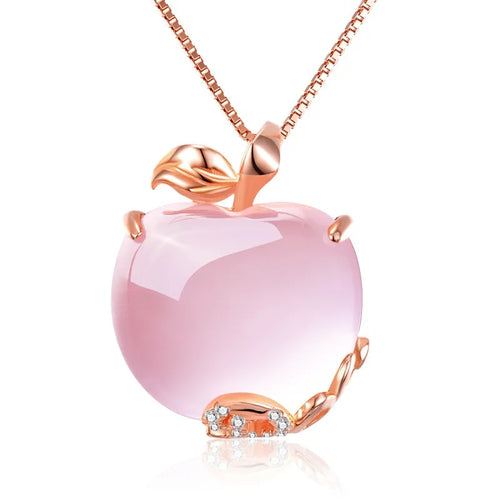 Collier ras du cou forme pomme en quartz rose