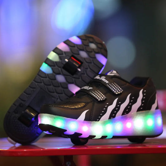 Chaussures rollers lumineux motif vagues pour enfants