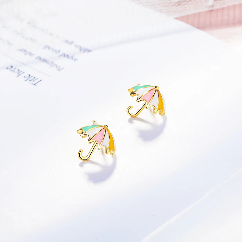 Boucles d’oreilles parapluie doré pour petite fille
