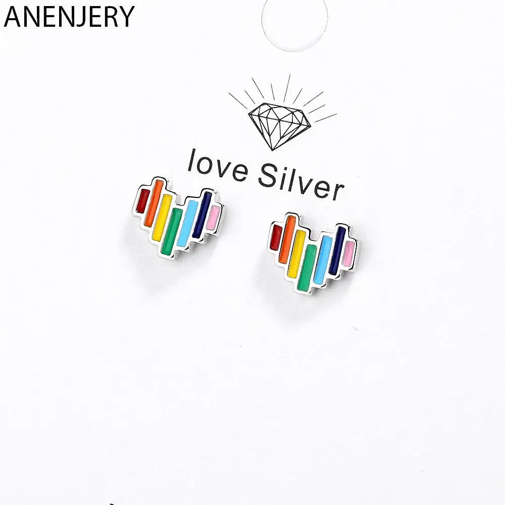 Boucles d’oreilles mignonnes en forme de cœurs arc-en-ciel pour fillette