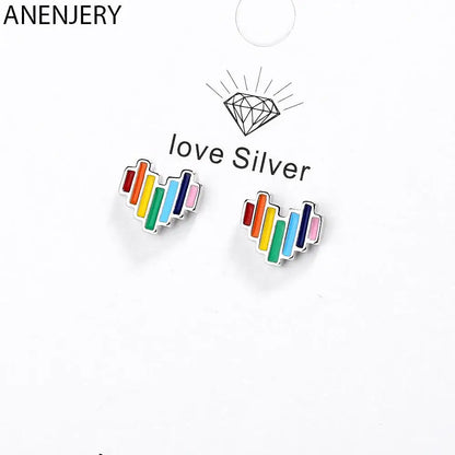 Boucles d’oreilles mignonnes en forme de cœurs arc-en-ciel pour fillette