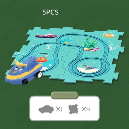 Tapis de jeu en puzzle avec circuit de course à thème pour enfant