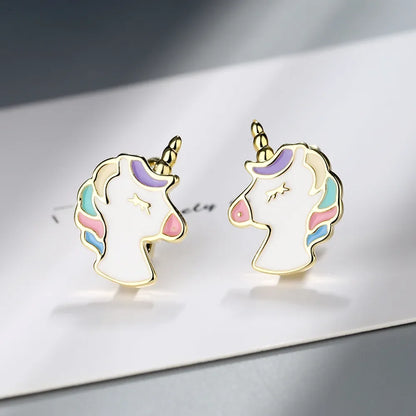Clou d’oreille en forme de licorne pour fille