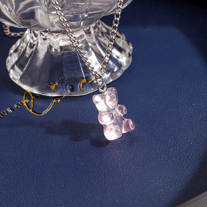 Collier en chaîne avec pendentif ours coloré