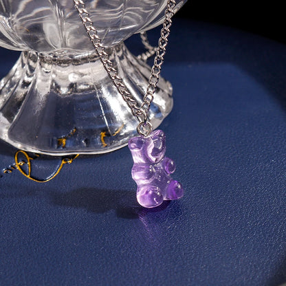 Collier en chaîne avec pendentif ours coloré