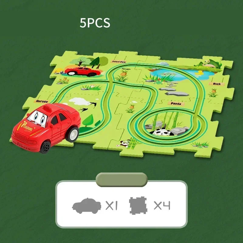 Tapis de jeu en puzzle avec circuit de course à thème pour enfant