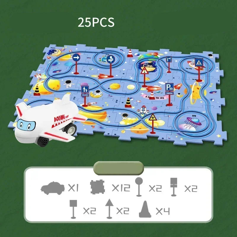 Tapis de jeu en puzzle avec circuit de course à thème pour enfant