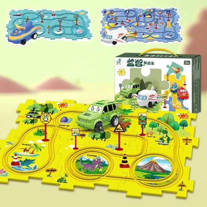 Tapis de jeu en puzzle avec circuit de course à thème pour enfant