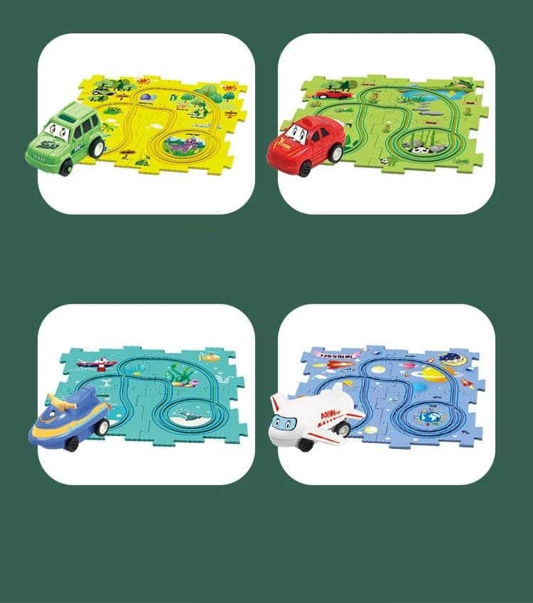 Tapis de jeu en puzzle avec circuit de course à thème pour enfant