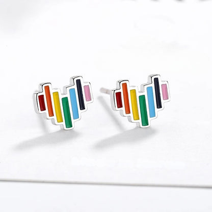 Boucles d’oreilles mignonnes en forme de cœurs arc-en-ciel pour fillette