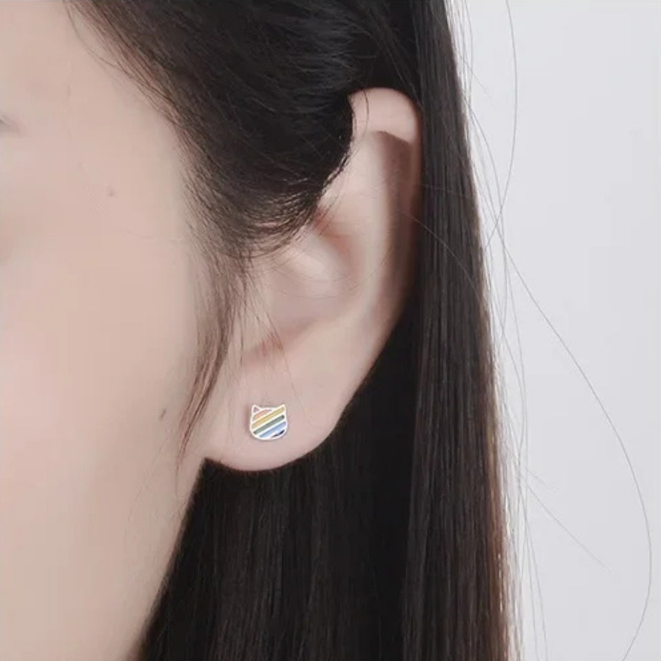 Boucles d’oreilles en forme de chat arc en ciel pour fillette