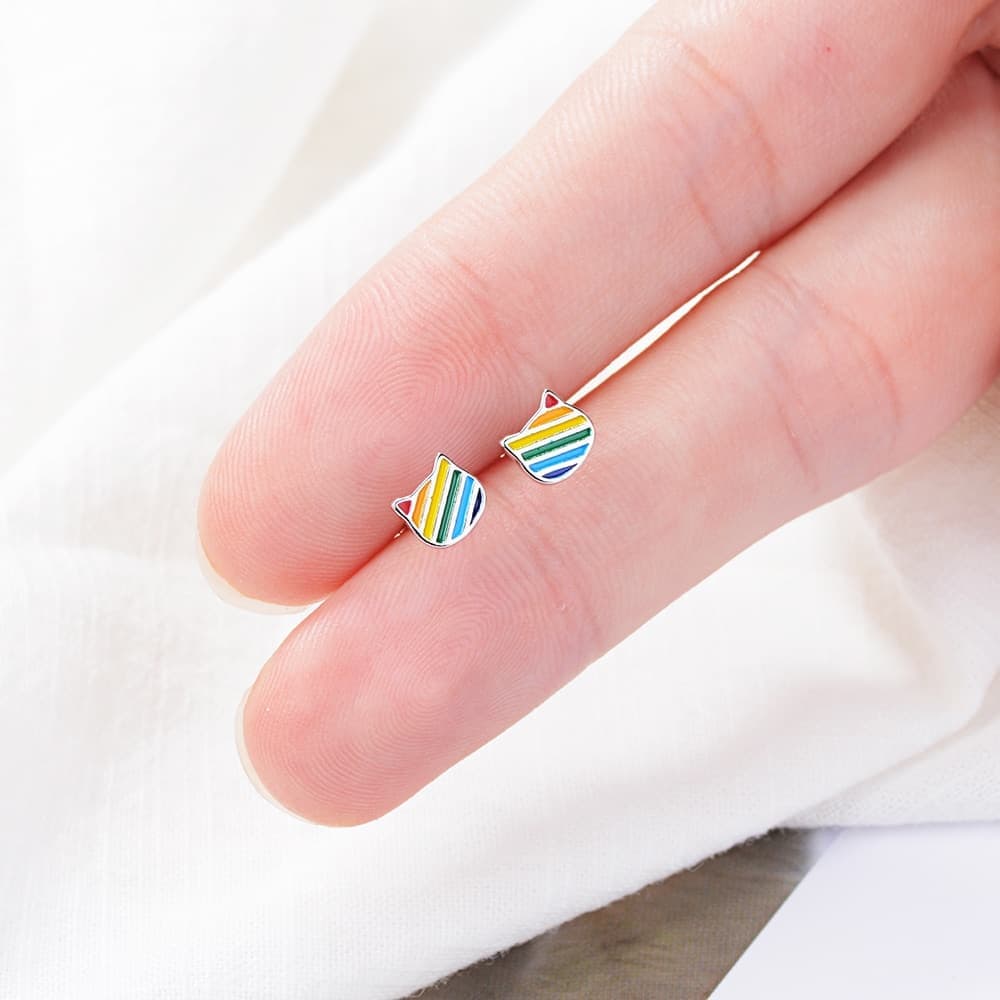 Boucles d’oreilles en forme de chat arc en ciel pour fillette