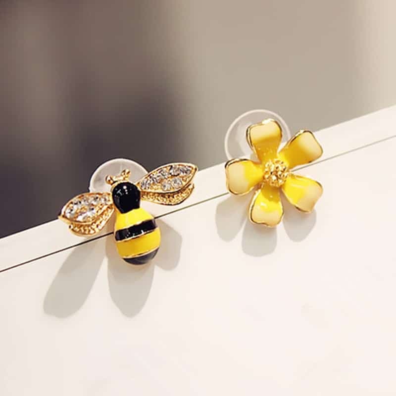 Boucles d’oreilles en forme d’abeille et fleur pour fille