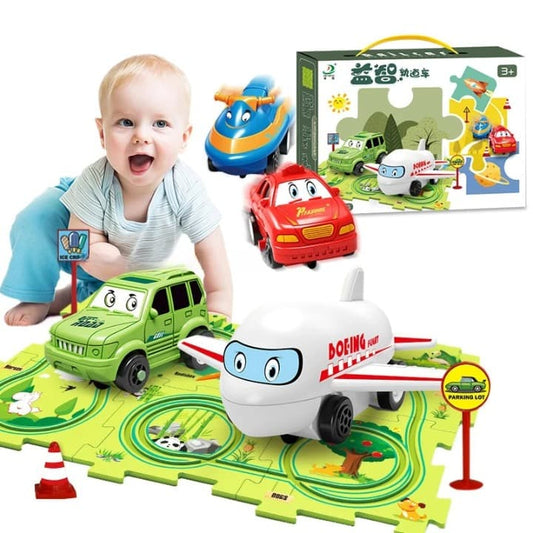 Tapis de jeu en puzzle avec circuit de course à thème pour enfant