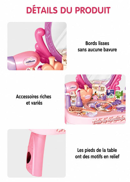 Coiffeuse avec miroir et lumières pour fille
