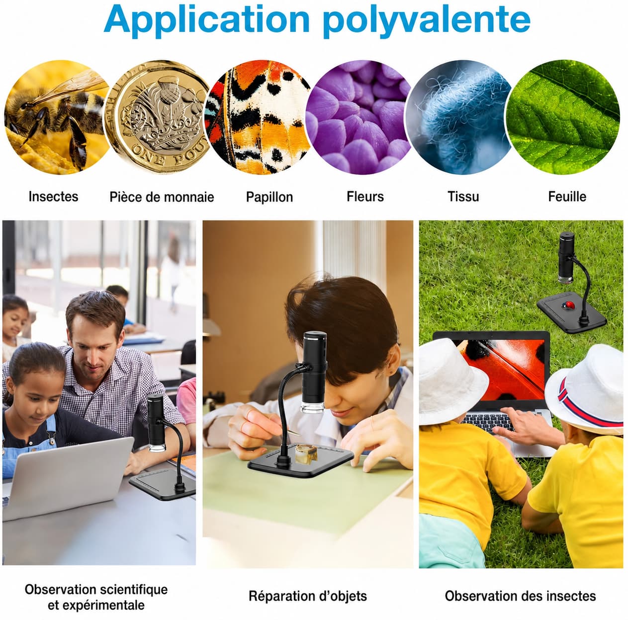 Microscope numérique 1000X avec WiFi pour enfant