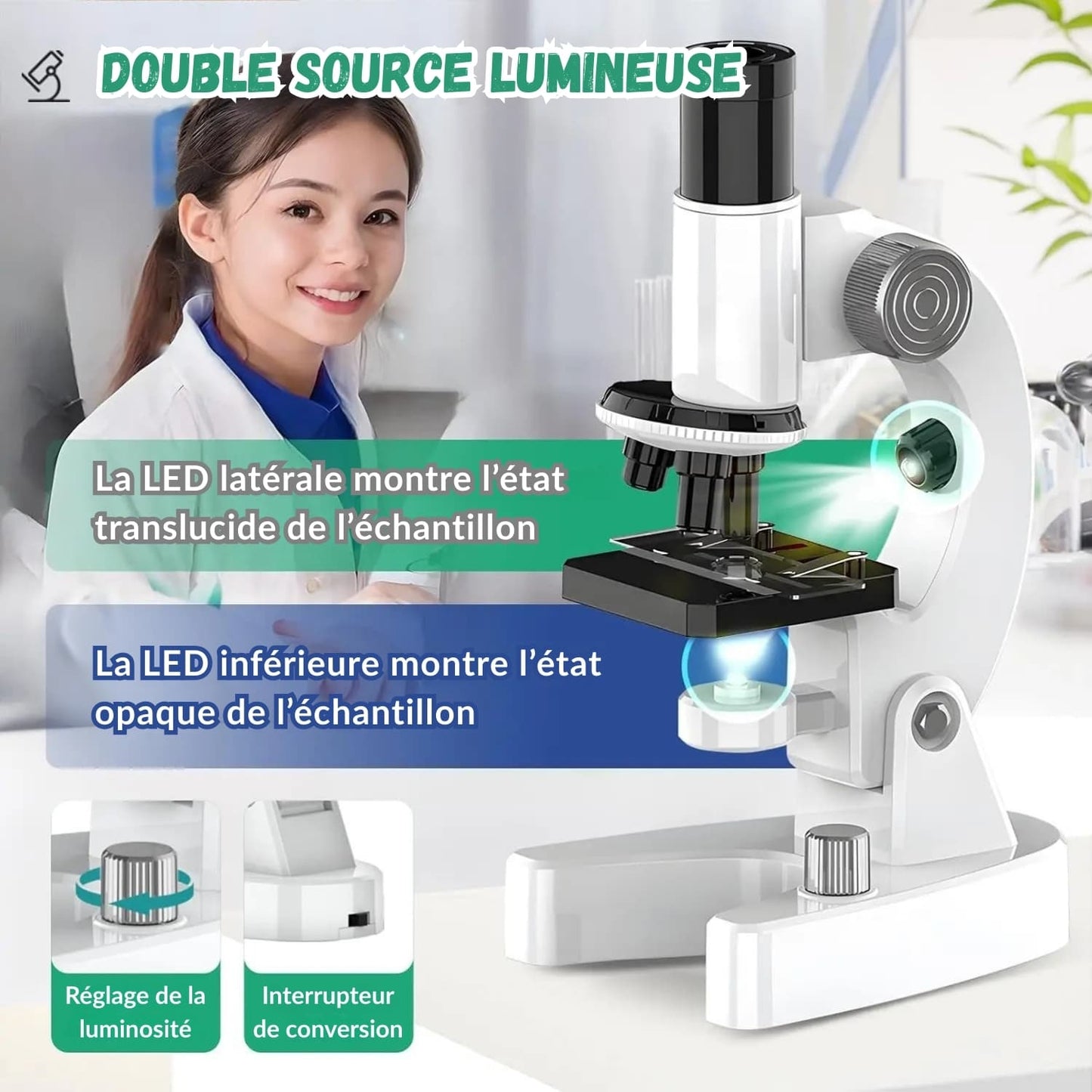 Microscope éducatif HD 100 à 4800x pour enfant