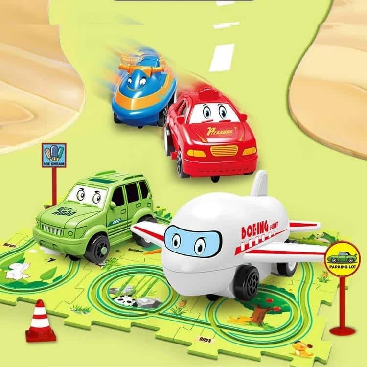 Tapis de jeu en puzzle avec circuit de course à thème pour enfant