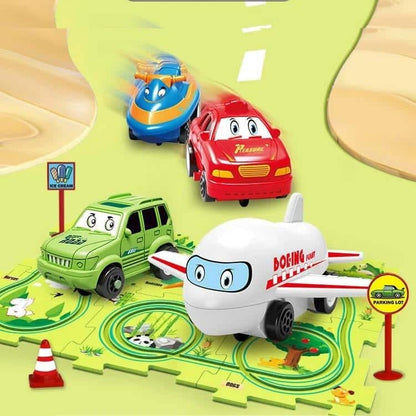 Tapis de jeu en puzzle avec circuit de course à thème pour enfant