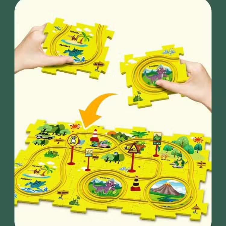 Tapis de jeu en puzzle avec circuit de course à thème pour enfant